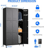 SUPEER 9 Doors Metal Lockers for Employees with 18 Hooks,Metal Lockers with Business Card Holder for School Garage Office Gym Home,Assembly Required,Black