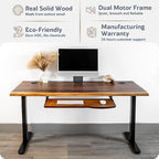 Standing Desk with Keyboard Tray – Walnut Solid Wood Desk, Natural Live Edge, Adjustable Height Dual Motor, Sit Stand for Home Office (Black, W60 x D27)