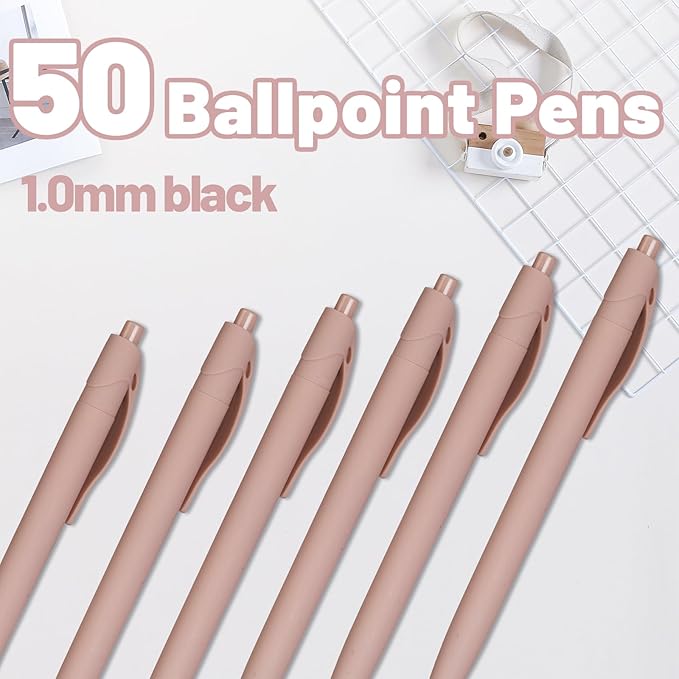BallPoint Pens, 50 Pack (BLACK Ink),Bulk Pens, Pale Dogwood Pink Barrel,Click Pens for Office Home and School, Retractable Ballpoint Pens, Medium Point, 1.00MM (Pale Dogwood Pink)