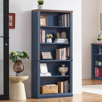 RWYHG 70" Blue Tall Bookshelf,5-Tier Thick Wooden Book Shelf with Adjustable Shelves,Free Standing Farmhouse Bookcase with Open Display Storage,Floor Vintage Bookshelves for Living Room,Office