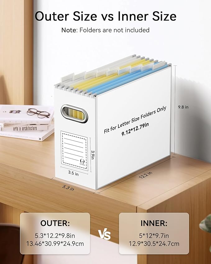 Oterri Cardboard File Organizer Box for Hanging File Folders Letter Size,File Box for Computer Desk,File Cabinet,Working Home,Office,Classroom (White, Letter Size - 1 Pack)