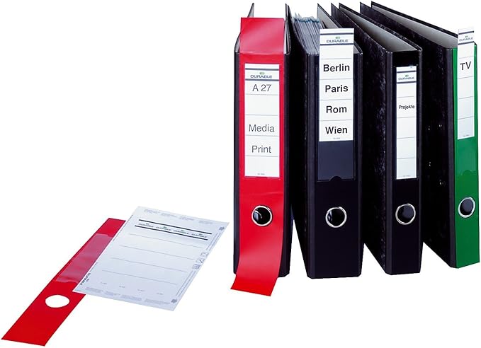 Durable 809003 Ordofix Self-Adhesive Spine Labels for Lever Arch File - Red, Pack of 10