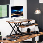 VIVO 28 inch Desk Converter, K Series, Height Adjustable Sit to Stand Riser, Dual Monitor and Laptop Workstation with Keyboard Tray, Rustic Vintage Brown Top, Black Frame, DESK-V028KN
