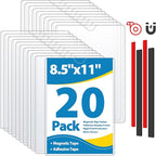 20 Pack Wall Sign Holder 8.5x11 Magnetic Plastic Sign Holder with Magnetic and Adhesive Tapes, Adhesive Clear Display Sign Frame for Fridge, Metal, Wall, Door, Document Protectors Holders