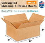 Small Moving & Shipping Boxes 8 x 6 x 3 inches (5-Pack) - Extra Strength 200 lb vs Regular - Corrugated Packing Boxes for Moving - Small Box for Shipping - Cardboard Shipping Box by IDL Packaging
