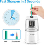 JARLINK Electric Pencil Sharpener, Heavy-Duty Helical Blade to Fast Sharpen, Auto Stop for No.2/Colored Pencils(6-8mm), AC Adapter/Battery Operated in School Classroom/Office/Home (White)