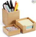 CMLKLZD Desk Organizer Set of 3 - Wood Office Desk Accessories - Desk Organizers and Accessories for Women Men - Set incl. Pencil Pen Holder, Paperclip Storage and Sticky Note Holder