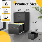 SteeLoong 2 Drawer File Cabinet with Lock，Black Rolling File Cabinet for Home Office, Metal Small Mobile Filing Cabinets on Wheels for Hanging Letter