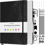 OFFIGIFT Bullet Dotted Journal Notebook, 312 Numbered Pages A5 Hardcover Leather Journal, 100gsm No Bleed Paper Dot Grid Notebook with Index Pages, Dot Journal for Women Men, 5.75" x 8.38", Black