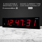 Ivation Huge Oversized 72" Large Digital LED Clock | Big Digital Clock w/Multi-Function Display – Stopwatch, Timer, Alarms, Temp & Date | 6 Brightness Levels, Time Memory & Remote (Red)