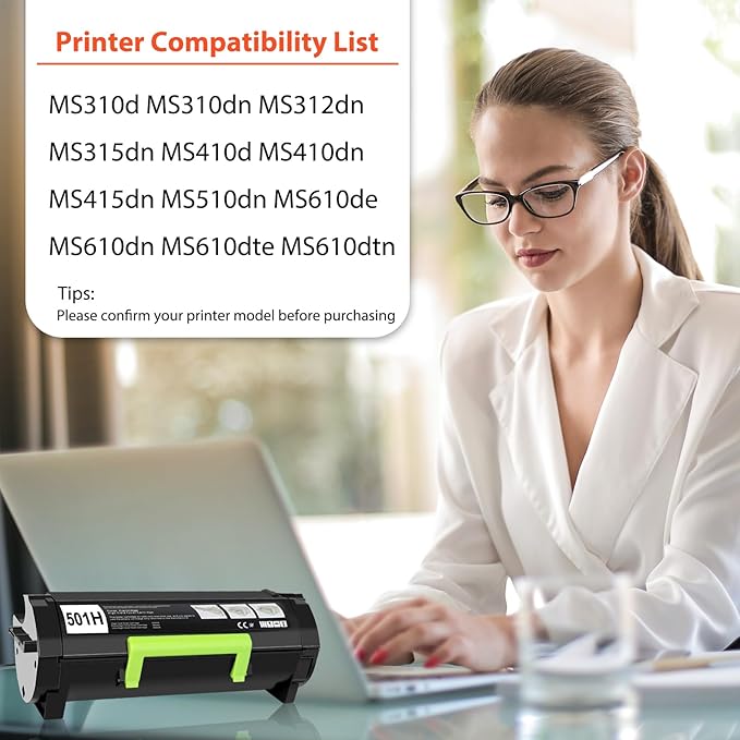 50F1H00 501H Toner Cartridge Compatible Replacement for Lexmark 501H 50F1000 for MS310dn MS312 MS410dn MS510dn MS610dn MS312dn MS315dn MS415dn(5,000 Pages 2 Pack Black)