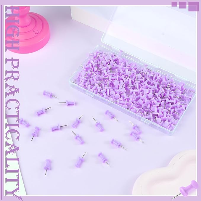 220 Count Purple Push Pins Standard Plastic Head Steel Point Thumb Tacks Decorative Push Pins for Cork Board Wall Hanging Bulletin Board