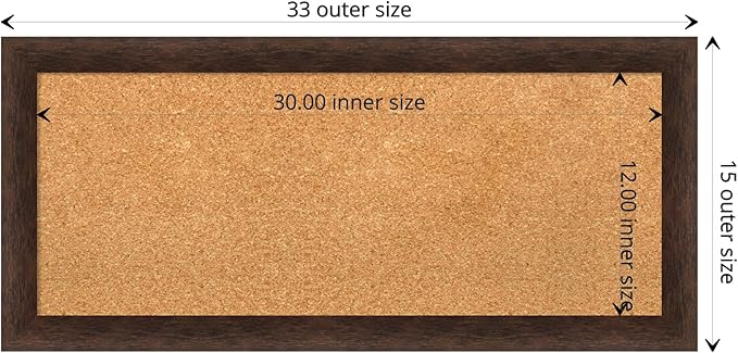 Amanti Art Natural Cork Board for Wall, 15x33 Vision Board with Brown Wood Frame, Medium Corkboard Office Decor for Home Organization, Casual Corkboard Pinboard to display items for home organization