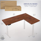 VIVO Electric Corner 63 x 47 inch L-Shaped Standing Desk, Memory Height Adjustment, Dark Walnut Top White Frame, DESK-E3CTWD-47