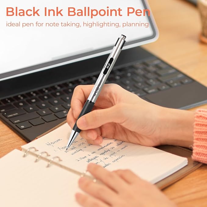 M&G Ballpoint Pens, Black Ink Pens Medium Point 0.7mm, Retractable Ballpoint Pens Bulk Long Lasting Smooth Writing with Anti-Slip Grip for Journaling Office Supplies School Women Men (12 Pack)