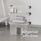Superio Clear Storage Boxes with Lids, 4.7 Quart Plastic Container Bins for Organizing, Stackable Crates, BPA Free, Non Toxic, Odor Free, Organizers for Home, Office and Dorm, 4 Pack