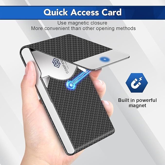 DMFLY Business Card Holder with Ultra Slim Design, Business Card Case with Premium PU Leather, Suit Pocket Metal Card Holder for Women/Men, Magnetic Closure Quick Access Cards, Small and Easy to Carry