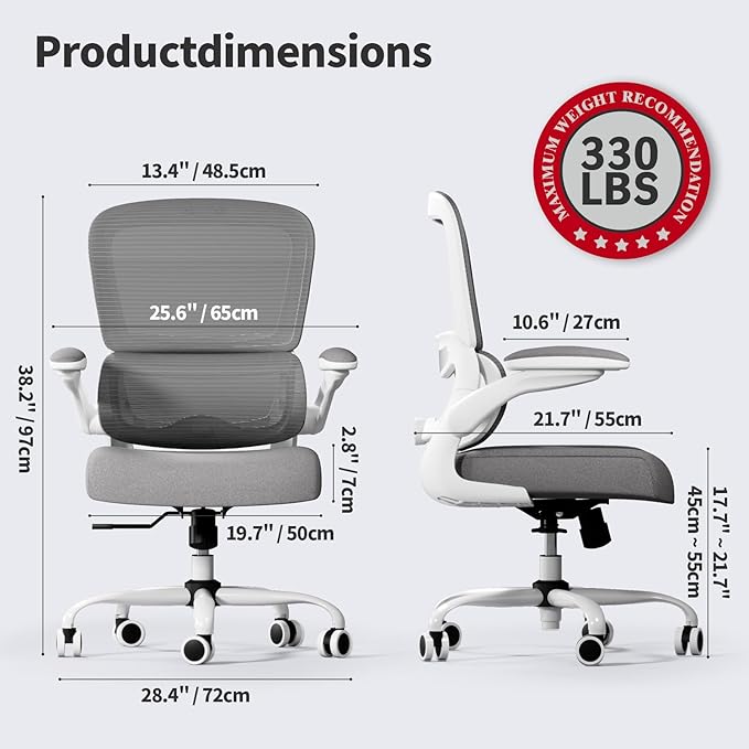 TRALT Office Chair - Ergonomic Desk Chair with Adjustable Lumbar Support, Mesh Computer Chair, Executive Chairs for Home Office Comfortable Lumbar Support (White)