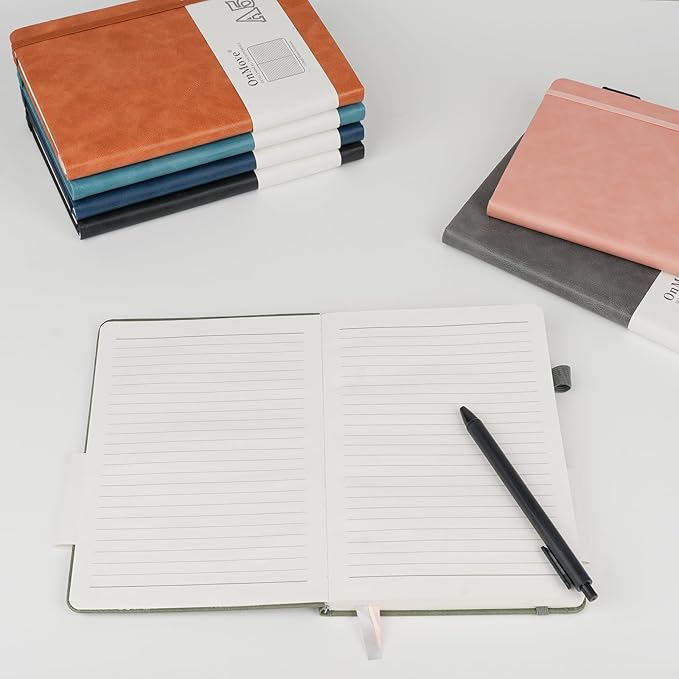 OnMove Notebooks Journal for Women Men 12 Pack Bulk Leather Hardcover with Pen Holder A5 160 Pages 100 GSM Thick Paper for Work School Lined Green