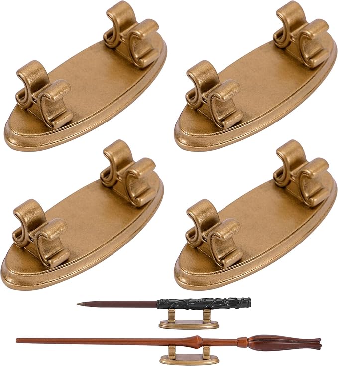 4PCS Resin Pen Holders Wizard Magic Wand Display Stands Mini Holders for Pencil Desk Decor Collection, 2.8'' L×1.1'' W× 0.9'' H, Gold