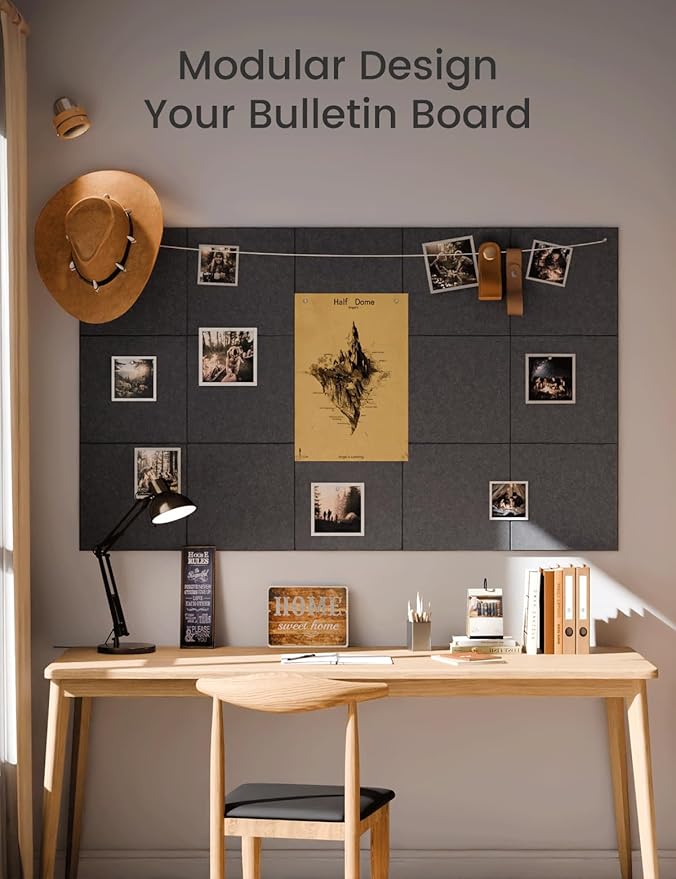 Fluxynara Large Felt Bulletin Board 48" x 36" Cork Board Alternative-12 Pack with 70 Safe Removable Adhesive Tabs, Cork Boards for Walls for Home Office Classroom Pin Board - Deep Charcoal Blue