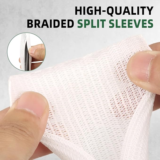 Split Wire Loom Tubing, Cable Protector Sleeve, Braided Cable Management for TV/Computer/Home Theater/Engine Bay, Cord Protectors from Pets No Chew (White, 3/8"-25ft)
