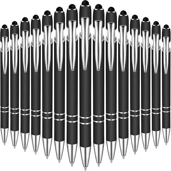 Zonon 38 Pieces Rubberized Ballpoint Pen with Stylus Tip Stylish Metal Pen Capacitive Styli with Soft Rubberized Grip, Black Ink for Most Devices(Black)