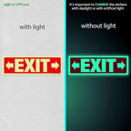 iSYFIX Exit Stickers Signs with Directional Right & Left Arrow 2 Pack 12x4 Inch - Glow in the Dark Photoluminescent Vinyl for Office, School, Business, Warehouse - UV & Weather Resistant for Indoor/Outdoor Use