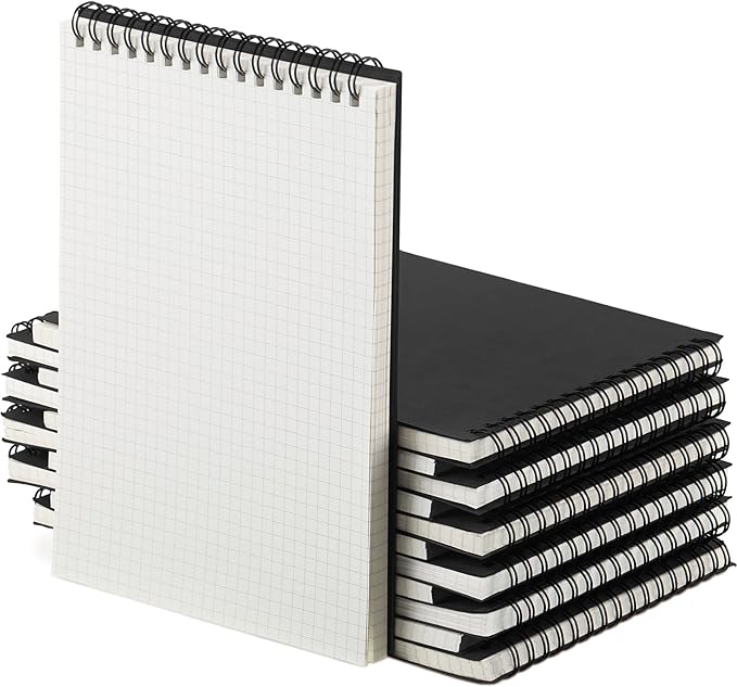 Engrowtic 8 Pack Graph Paper Spiral Notepad A5 Top Wirebound Notepad Grid Notebook Steno Pads Memo Notebook Grid Paper 140 Pages for Writing Sketching Drawing Office Supplies (Black)