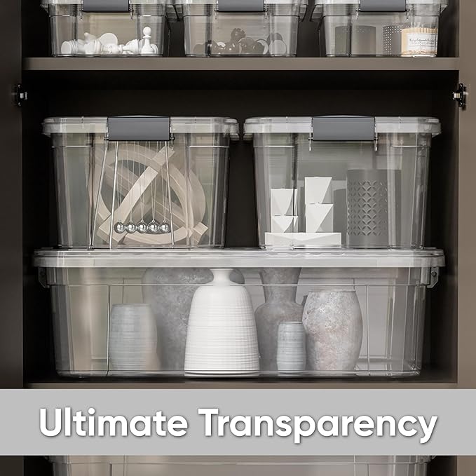 Superio Storage Bins with Lids- 2 Pack, 6.6 Qt Clear Boxes for Organizing, Stackable Plastic Containers- BPA Free, Non-Toxic, Odor Free, Organizer for Home, Office, Dorm