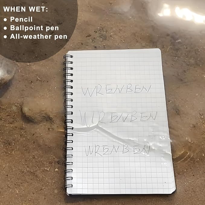 2PCS Waterproof Spiral Notebooks with Stone Paper and PVC Cover, Graph Pattern 100 Pages, 4.8"x7" Medium Size All-Weather Notepad for Outdoor Camping (4.8"x7", Black)