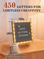 Changeable Felt Letter Board with LED Lights - 10×10" Message Custom Signs & Wood Stand & 450 Letters, Poster Board for Valentine's Day/Baby/Pregnancy Announcement/Classroom Wall Decor Gifts, Grey