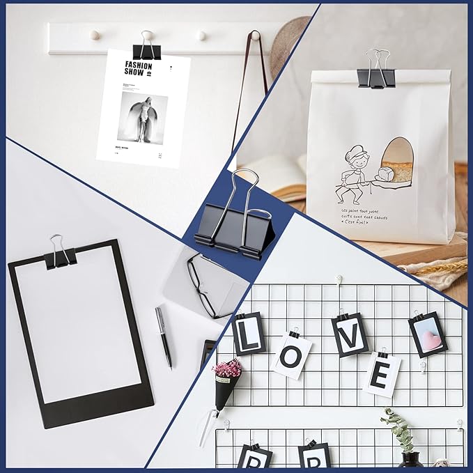 72 Pcs Extra Large Binder Clips 2 Inch Paper Clip Large Binding Clip, Jumbo Paperclips Bulk, Heavy Duty Big Paperwork Clamp Black, Kitchen School Teachers