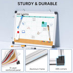 Monthly Calendar Whiteboard and Cork Board Combo for Wall, 17"x13" Reversible Hanging Dry Erase Board, Double Sided White Board with Aluminum Frame for Planning, Office, Kitchen, School, Home