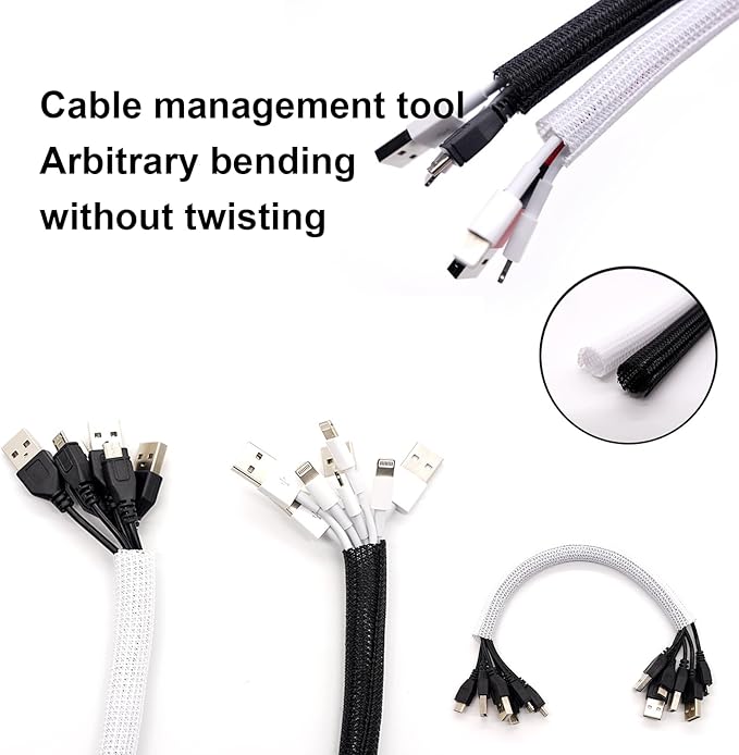 QCSIW 25ft – 1" Split Braided Cable Sleeve – Self-Wrapping Wire Loom Cord Protector for Power Cords, PC, TV, Automotive, and Audio Cable Management – Flexible Cable Organizer – Black