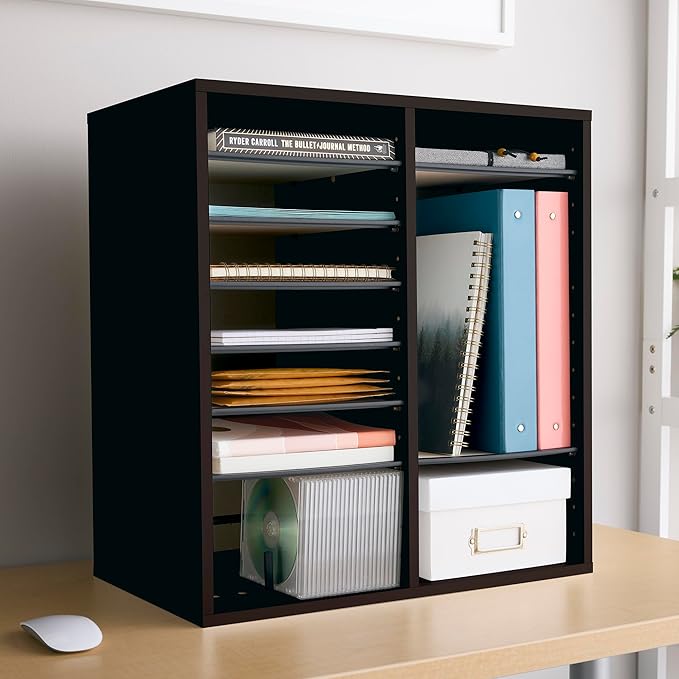 Safco Wooden Paper and Mail Organizer for Home Office and Classroom, Adjustable Shelves and Stackable