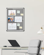 Mifuro 26"x20" Enclosed Bulletin Board, Lockable Weather-Resistant Aluminum Cork Noticeboard for School & Office, Silver Frame w/Grey Flet