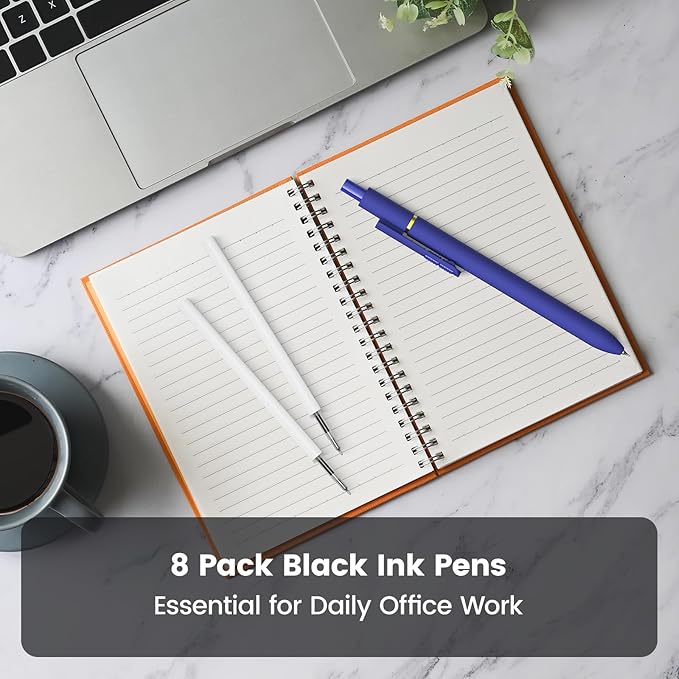 JIMMIDDA 8Pcs Black Gel Pens - 0.7mm Medium Point Black Ink Pens | Smooth Writing - Quick Drying Retractable Pen for Men Women (Vintage - 8Pcs)