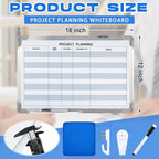 Lincia Project Planning Dry Erase Whiteboard Magnetic Dry Erase Board with Lines Sliding Marker Tray Aluminum Frame White Board Planner for Wall Project Scheduling Track Office Supplies(18"x12")