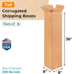Tall Moving & Shipping Boxes 8 x 8 x 36 inches (5-Pack) - Extra Strength 200 lb vs Regular - Corrugated Packing Boxes for Delivery - Packaging Box for Shipping by IDL Packaging