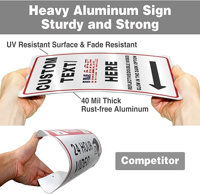 Custom Directional Arrow Sign Large, 20''x15'' Glow in the Dark/Reflective Option, Personalized Metal Address Plaque, Customize for Business Logo, Office, Home, Yard, Outdoor
