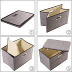 PRANDOM Large Collapsible Storage Bins with Lids [3-Pack] Linen/Cotton Blend Foldable Storage Boxes Organizer Containers Baskets Cube with Cover for Home Bedroom Closet Office Nursery(17.7x11.8x11.8)