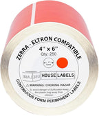 HOUSELABELS 4" x 6" Red Shipping Labels on 1" Core Compatible with Zebra and Rollo Printers, 30 Rolls / 250 Labels per Roll