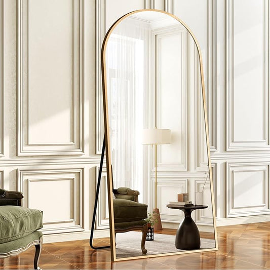 64"x21" Arched Full Length Mirror, Elegant Full Body Mirror with Stand for Bedroom & Cloakroom, Gold