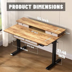 ExaDesk 55 * 30 Inches Electric Standing Widened Desk Adjustable Height with 4 Drawers, Double Storage Shelves Stand Up Desk, Home Office Workstation Sit Stand up Desk (Light Rustic Brown)