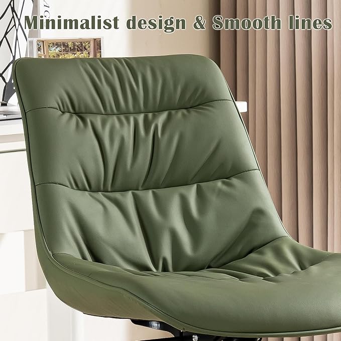 Kidol & Shellder Faux Leather Office Chair, Adjustable Swivel Height Task Chair, Rolling Wheels & Soft Backrest - Armless Ergonomic Desk Chair for Home, Office,Vanity,Gaming（Bean-Green）