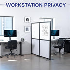 VIVO Modular Wall System, 2 PET and Whiteboard Panels, Professional Office Cubicle Dividers, Freestanding Privacy-Screen, 66 inches High, White and Light Gray, Black Frame, PP-MWS63B-WB