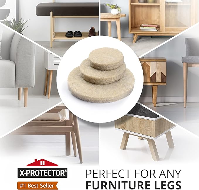 Best Felt Furniture Pads X-PROTECTOR - 48 Premium Chair Felt Pads Floor Protector for Furniture Feet Wood Hardwood Floors - Protect Your Hard Floors! (Beige)