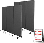 Soundproof Room Divider W/Wheels, 66in Office Dividers for Sound Proofing & Reducing, Sound Proof Dividers for Office Partitions Portable Acoustic Wall Divider (Dark Grey, 3 Panel+3 Panel)