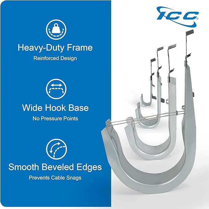 ICC Batwing J Hook 3/4” Without Retainer Clip - Galvanized Steel Cable Management Hooks for Hanging Cable to Hanger Wire and Threaded Rod - Rust-Resistant, EIA and TIA Compliant - 3/4 Inch 25 Pack